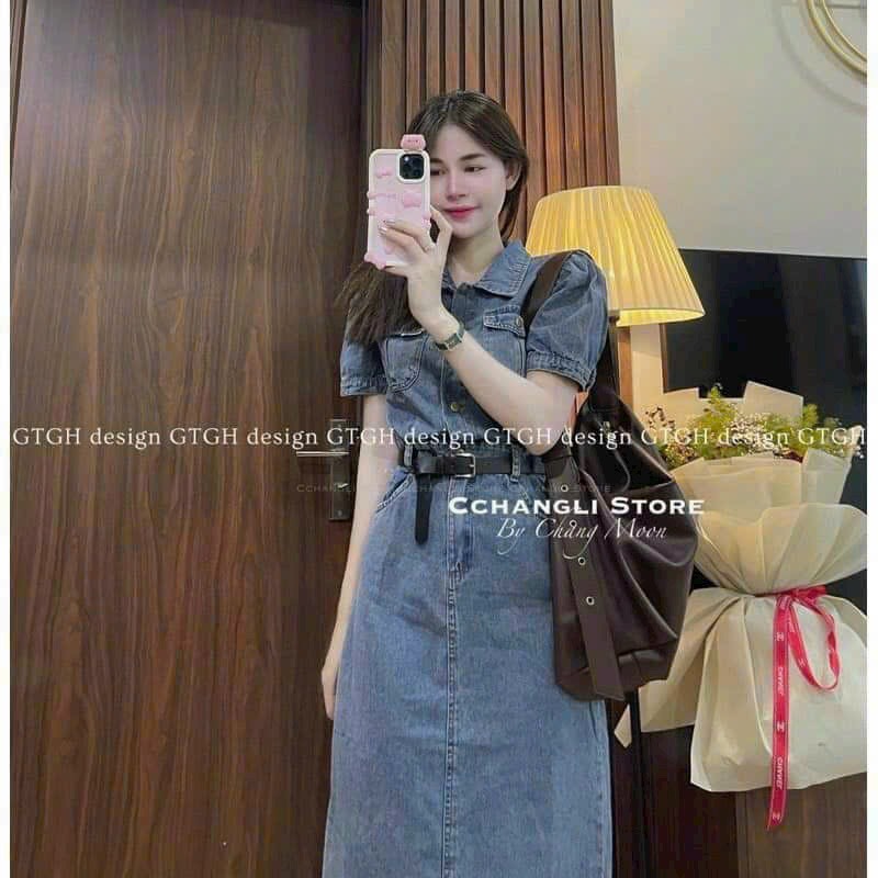 Đầm váy nữ dáng dài jeans cổ sơ mi tay phồng kèm đai siêu xinh với tone màu nhạt - đậm dành cho các nàng yêu