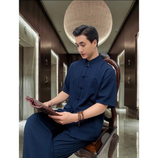 Bộ đũi nam đi chùa trung niên cao cấp phong cách lãnh tụ