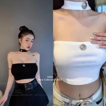 Áo quây ống cổ choker phối nút croptop cực xinh