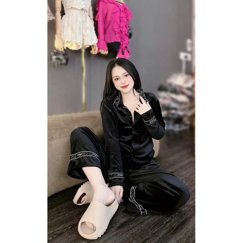 Bộ Pyjama Nữ Tay Dài Chất Lụa Xước Latin Đẹp Mắt Thoáng Mát Hàng Thiết Kế Siêu Xinh