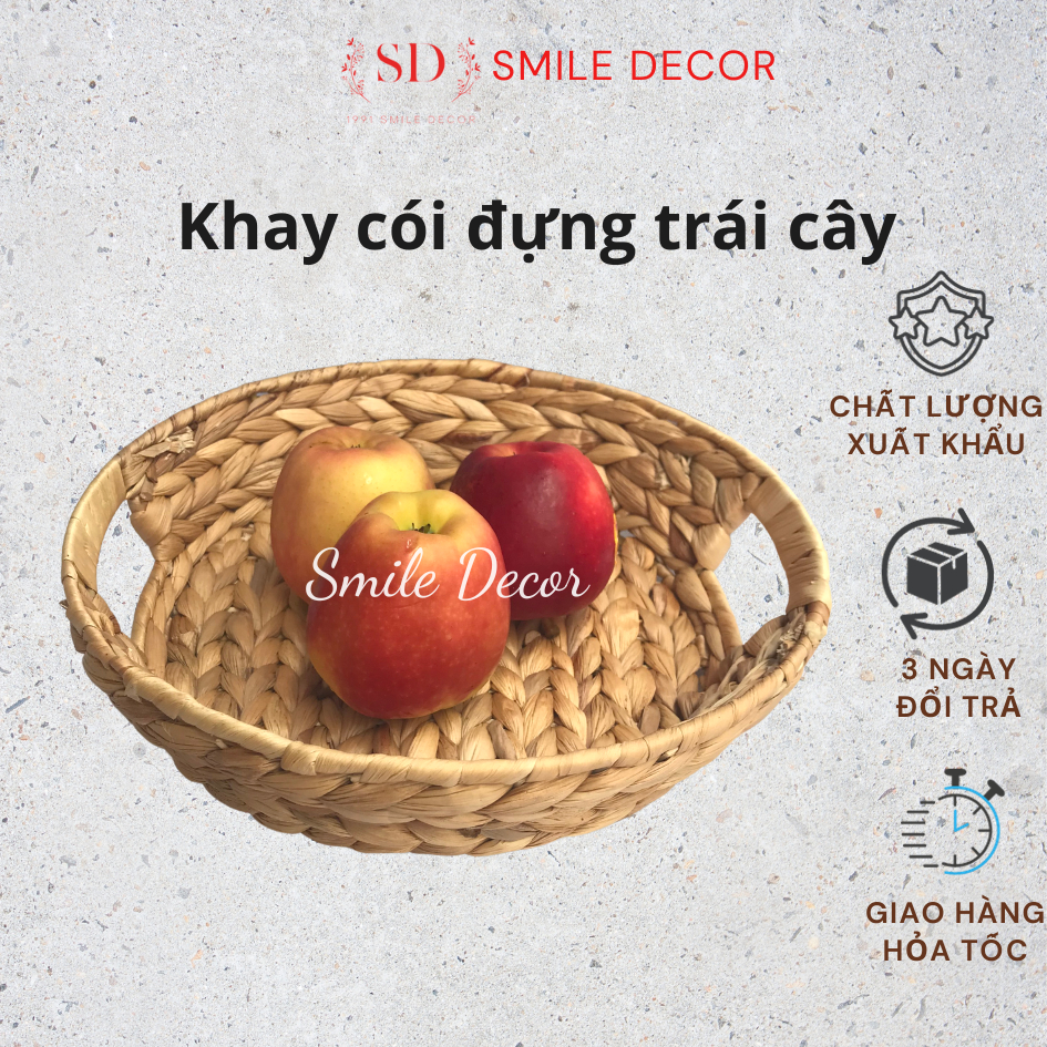 Khay đựng trái cây , bánh mứt , đồ dùng đan lục bình Smile Decor trang trí bàn ăn , phòng khách phong cách vintage