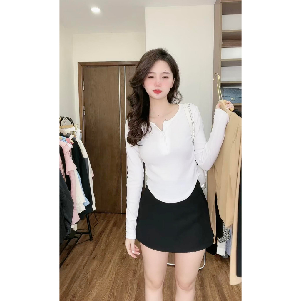 Áo dài tay vạt bầu phối khuy nhiều màu nữ,áo thun kiểu dáng ôm body bánh bèo tiểu thư hotgirl phong cách sexy cá tính