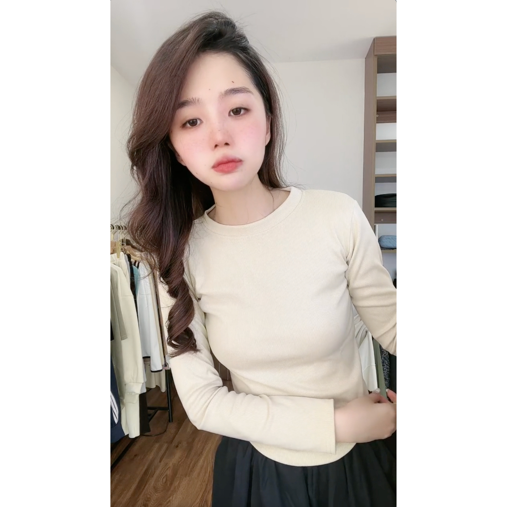 Áo tăm cổ tròn vạt bầu dài tay nữ, áo thun dáng ôm body dài tay kiểu dáng bánh bèo tiểu thư hotgirl phong cách hàn quốc