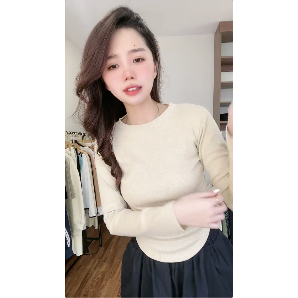 Áo tăm cổ tròn vạt bầu dài tay nữ, áo thun dáng ôm body dài tay kiểu dáng bánh bèo tiểu thư hotgirl phong cách hàn quốc