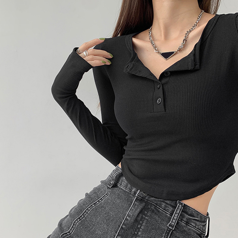 Áo dài tay vạt bầu phối khuy nhiều màu nữ,áo thun kiểu dáng ôm body bánh bèo tiểu thư hotgirl phong cách sexy cá tính