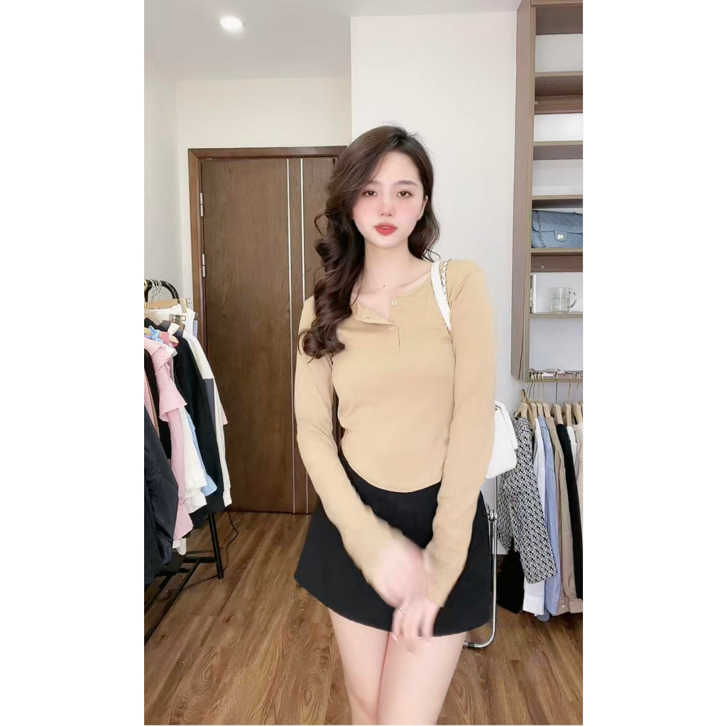 Áo dài tay vạt bầu phối khuy nhiều màu nữ,áo thun kiểu dáng ôm body bánh bèo tiểu thư hotgirl phong cách sexy cá tính