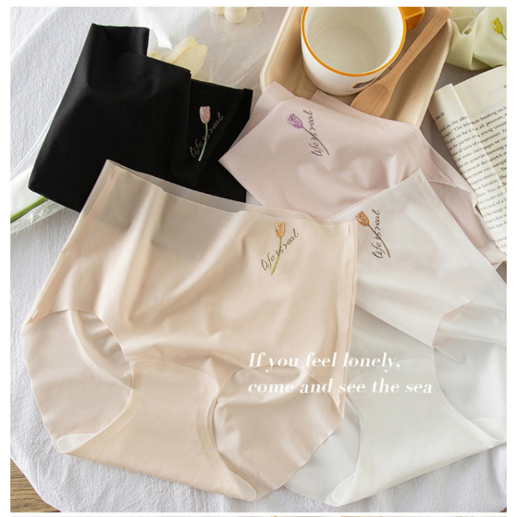 Set 5 quần lót nữ tơ lụa cạp cao tàng hình thêu hoa Tulip mỏng mát ôm sát kháng khuẩn NANGEVA ms2373