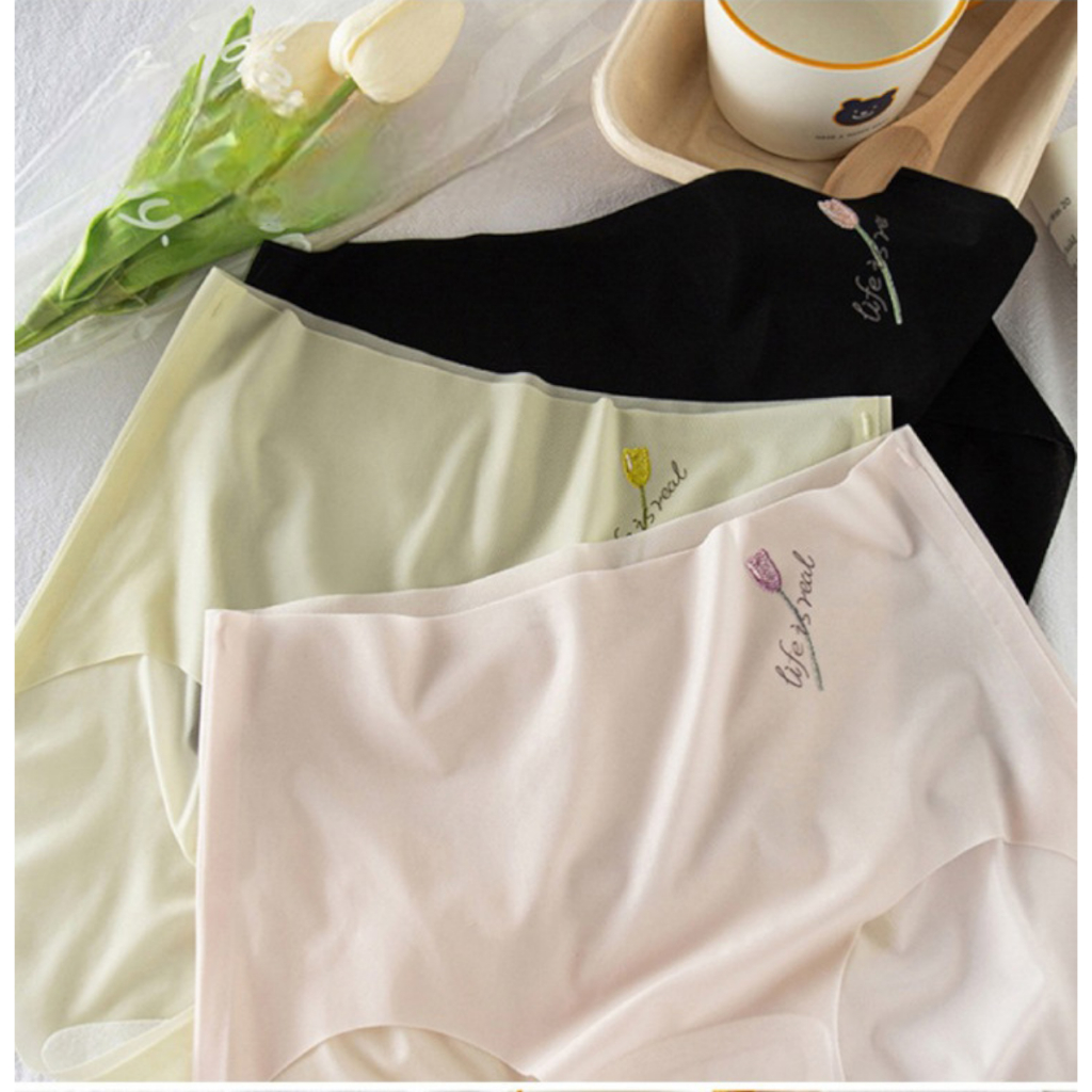 Set 5 quần lót nữ tơ lụa cạp cao tàng hình thêu hoa Tulip mỏng mát ôm sát kháng khuẩn NANGEVA ms2373