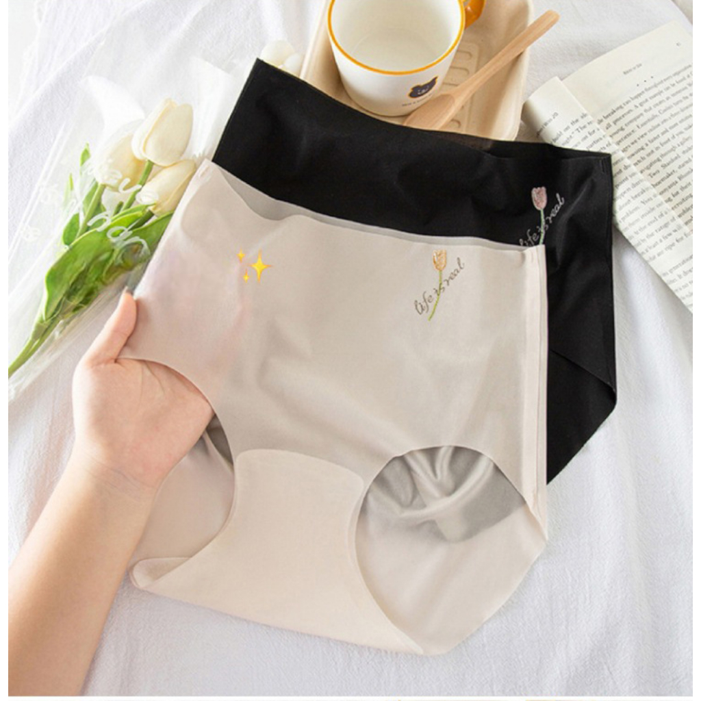 Set 5 quần lót nữ tơ lụa cạp cao tàng hình thêu hoa Tulip mỏng mát ôm sát kháng khuẩn NANGEVA ms2373