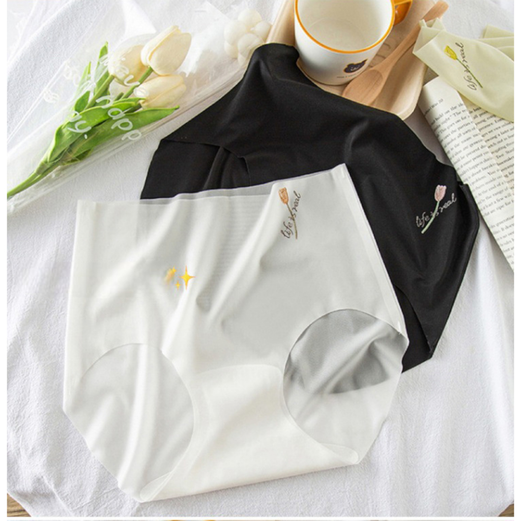 Set 5 quần lót nữ tơ lụa cạp cao tàng hình thêu hoa Tulip mỏng mát ôm sát kháng khuẩn NANGEVA ms2373