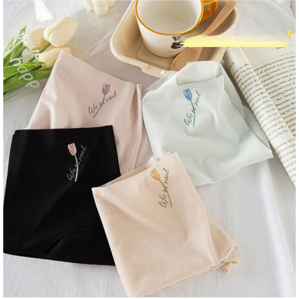 Set 5 quần lót nữ tơ lụa cạp cao tàng hình thêu hoa Tulip mỏng mát ôm sát kháng khuẩn NANGEVA ms2373
