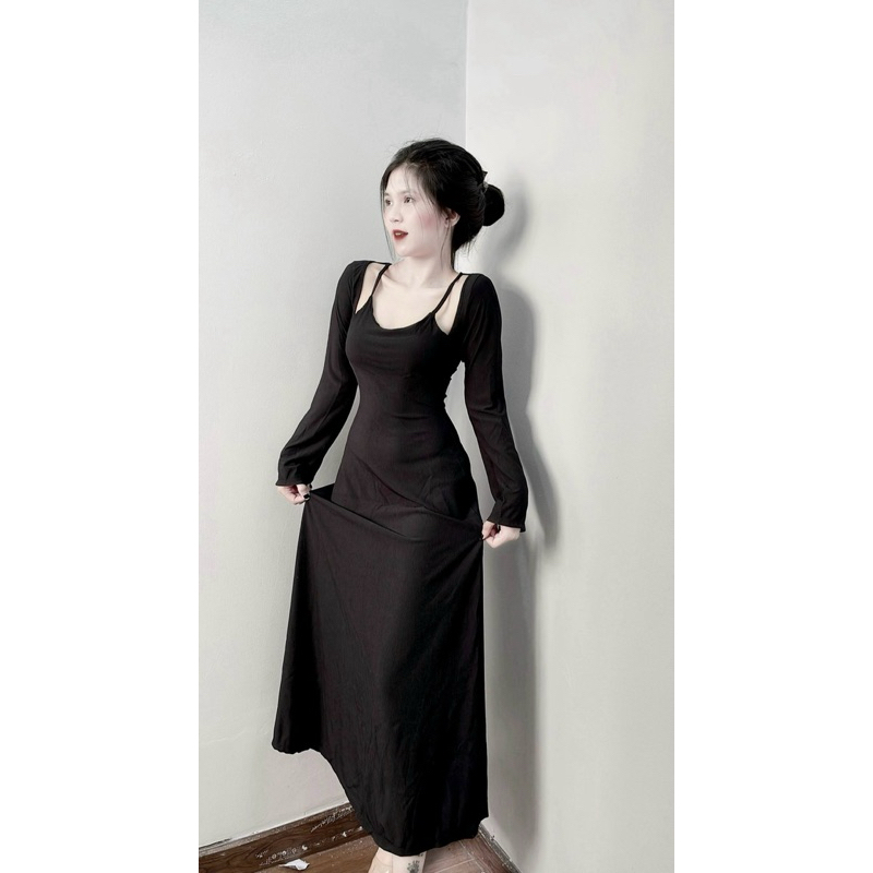 ĐẦM MAXI HỞ VAI ÔM BODY DÁNG DÀI MÀU TRƠN