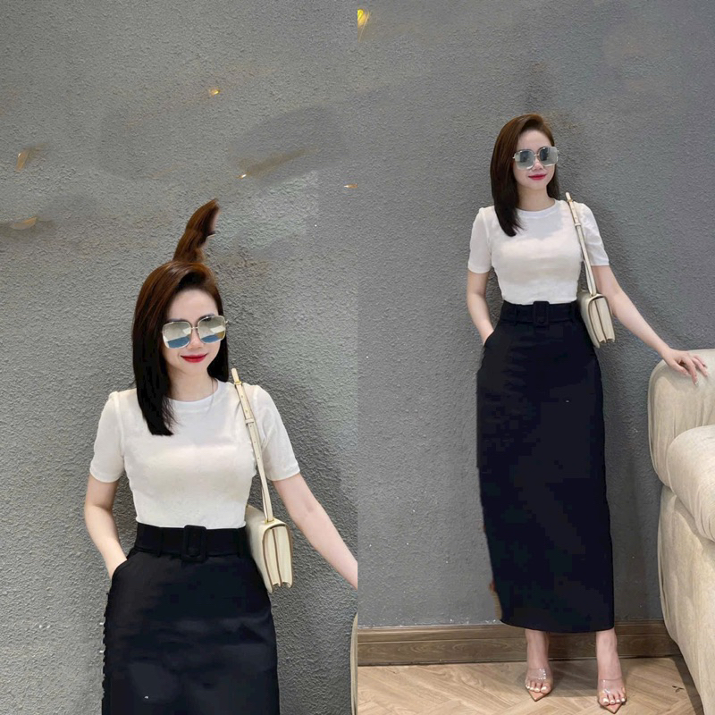 Chân váy midi dài 88cm siêu hách dáng cạp kèm đai vuông trẻ trung CV57