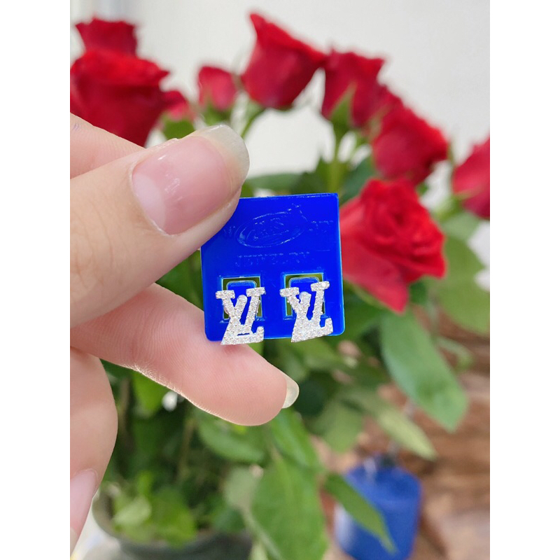 Bông tai LV bạc ta,Khuyên tai LV bạc ta nam nữ Minh Tâm Jewelry