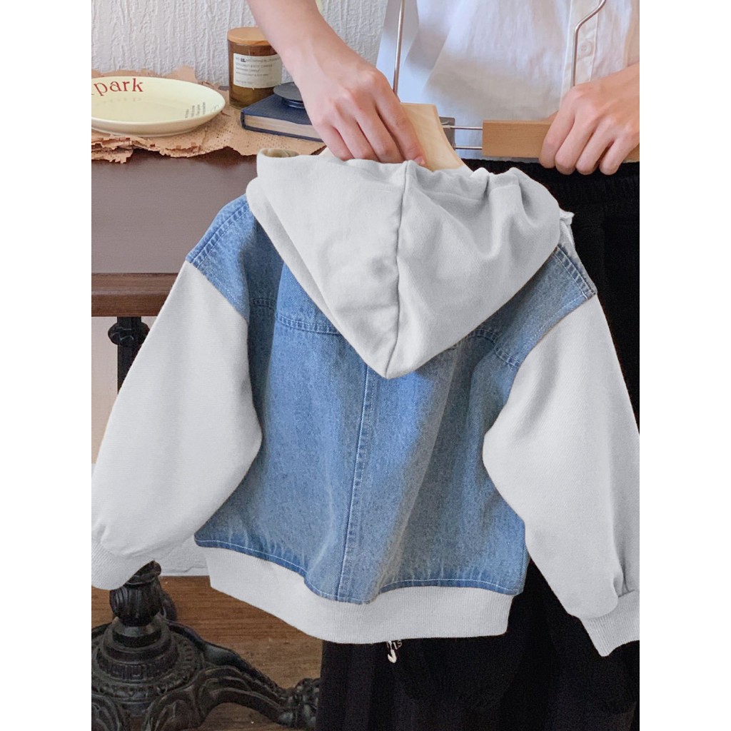 ÁO KHOÁC BÒ KHOÁC JEAN PHỐI TAY GHI SÀNH ĐIỆU CHO BÉ 10-20KG