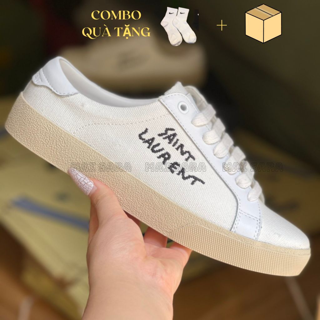 giày thể thao ysl trắng, giày sneaker saint_laurent êm nhẹ nam nữ bản cao cấp đầy đủ phụ kiện túi xách full size 36-43