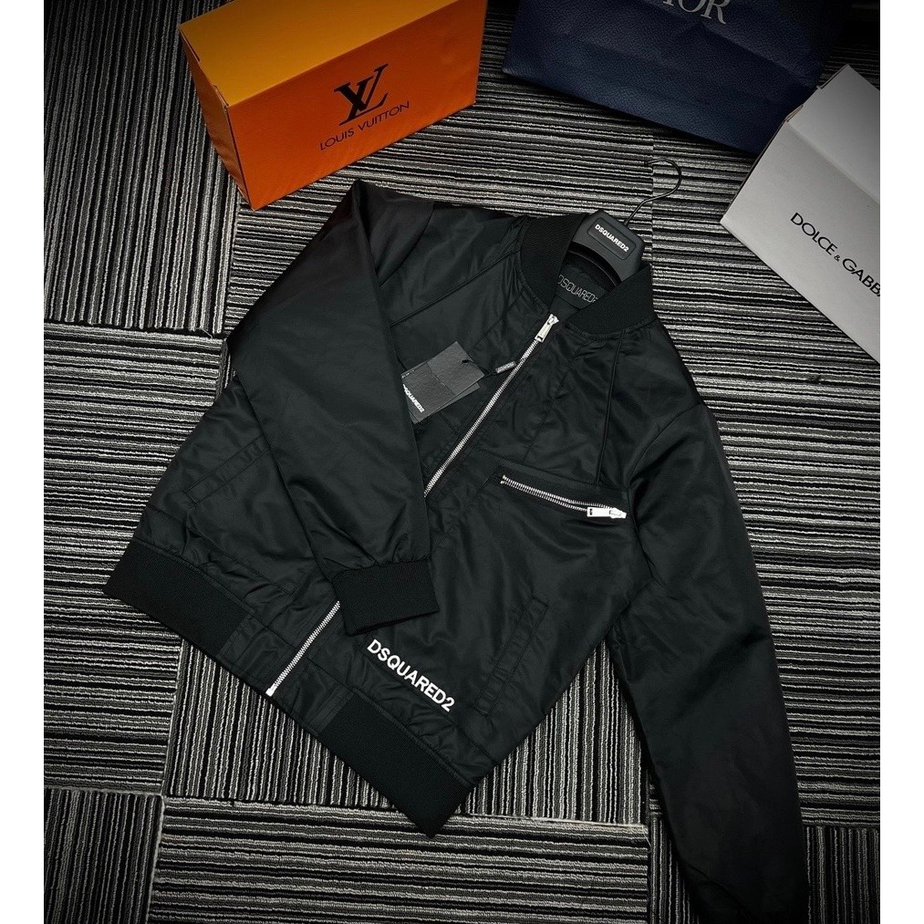 Áo khoác bomber nam DSQ chữ thêu mix khóa cao cấp_Áo khoác nam 2 lớp cao cấp cháy phố 2023