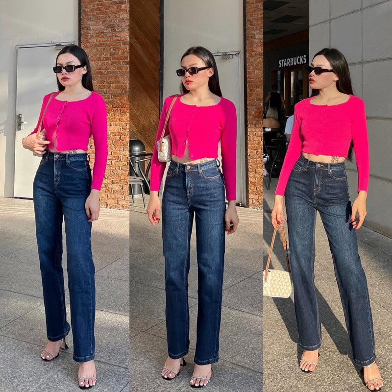Quần Jeans Suông Culottes Dáng Dài Xuất Chuẩn