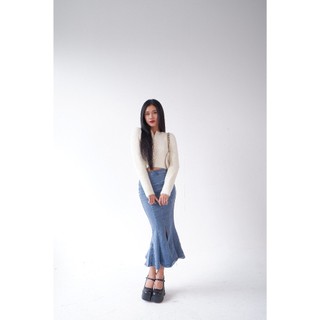 Chân váy đuôi cá xoè denim nữ tính Niuot Jean hai màu xanh dương và đen