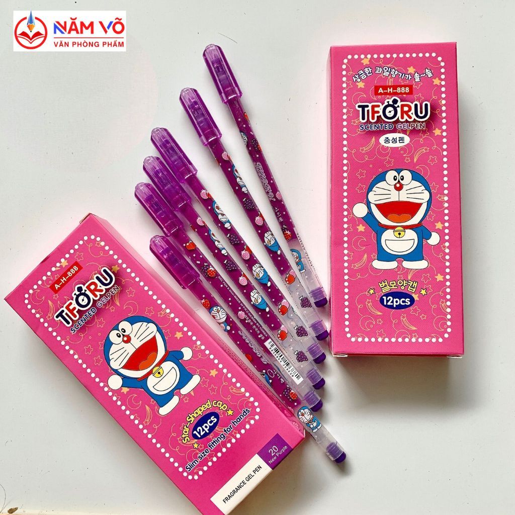 HỘP 12 Cây Bút Viết Gel Nước Mực Nho Thơm Ngòi 0.38mm Thoru/ Tforu Doreamon AH888 / VS999