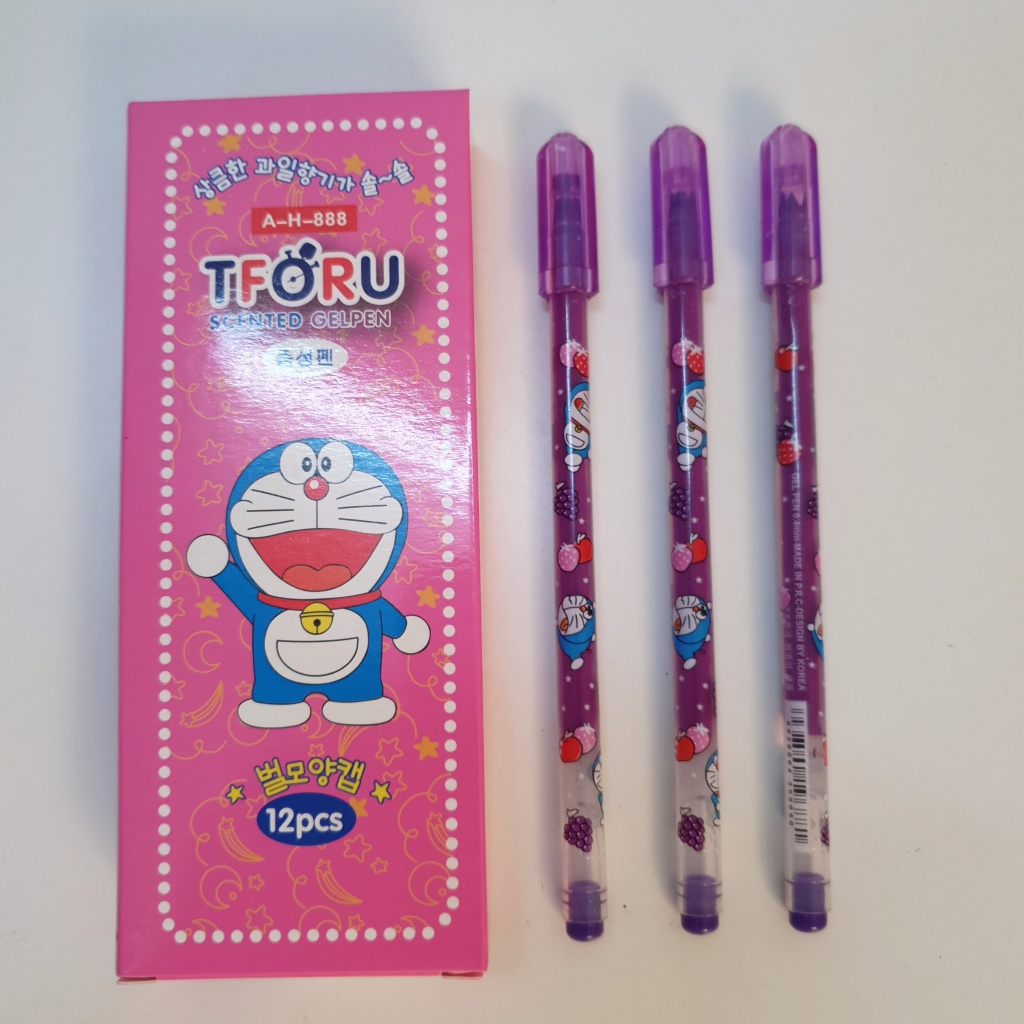 HỘP 12 Cây Bút Viết Gel Nước Mực Nho Thơm Ngòi 0.38mm Thoru/ Tforu Doreamon AH888 / VS999