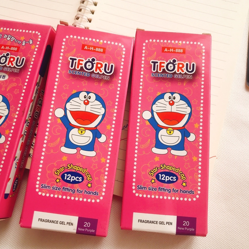 HỘP 12 Cây Bút Viết Gel Nước Mực Nho Thơm Ngòi 0.38mm Thoru/ Tforu Doreamon AH888 / VS999