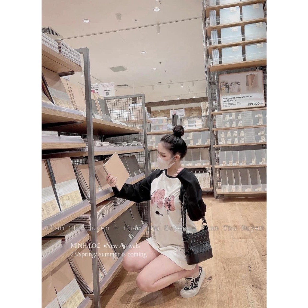 Áo Thun Nữ Dài Tay Gấu Bear 2 Kiểu Hình In Áo Phông Tay Dài Phối Màu Raglan Dáng Thụng Trùm Mông Freesize B31081