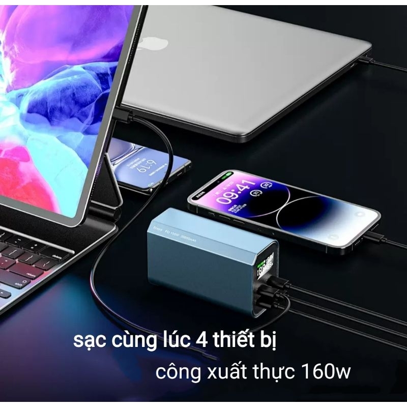 Box sạc dự phòng 160w mẫu mới tích hợp đèn led vỏ nhôm 6 cell 21700  chuyên laptop Macbook công xuất cao