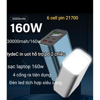 box sạc dự phòng 160w ( chưa pin) mẫu mới tích hợp đèn led vỏ nhôm 6 cell 21700  chuyên laptop Macbook công xuất cao