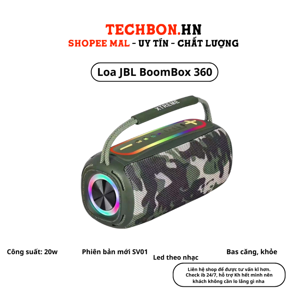 Loa bluetooth JBL BoomBox 360 Pro phiên bản mới SV01 độ đèn led cùng âm thanh bass căng công suất 20w pin trâu -TECHHIGH