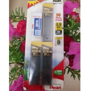 Vĩ 3 hộp ngòi kèm gôm chì pentel 0.9