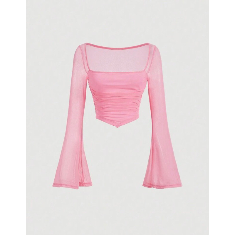 Áo thun lưới tay dài màu trơn gợi cảm❤️