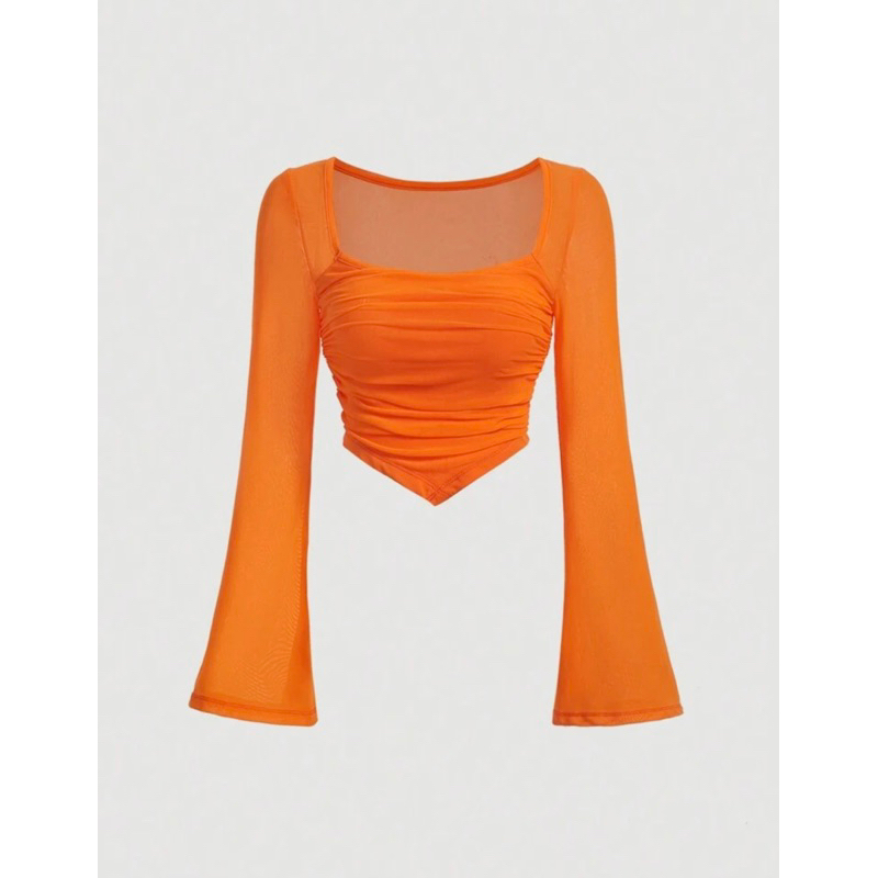 Áo thun lưới tay dài màu trơn gợi cảm❤️