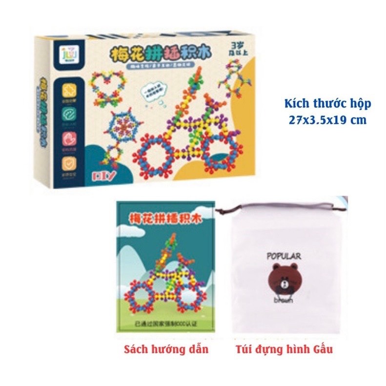 Bộ xếp hình hình hoa mai 3D 200, 400 chi tiết, mô hình lắp ráp hoa mai 3D xoay chiều tặng kèm hướng dẫn lắp ráp