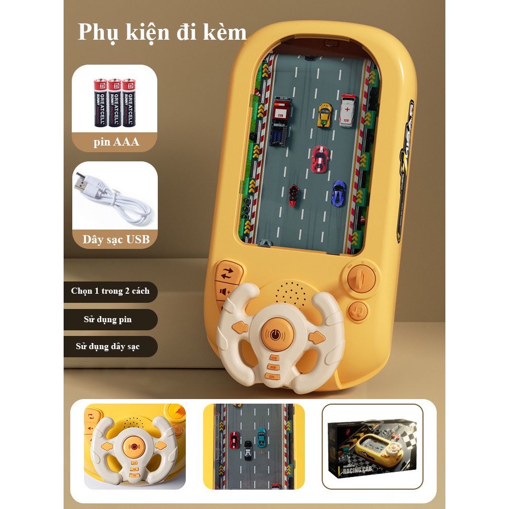 Đường đua ô tô màn hình chuyển động, có vô lăng điều khiển âm thanh vui nhộn, game ô tô đường đua bản nâng cấp