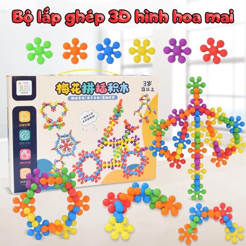 Bộ xếp hình hình hoa mai 3D 200, 400 chi tiết, mô hình lắp ráp hoa mai 3D xoay chiều tặng kèm hướng dẫn lắp ráp