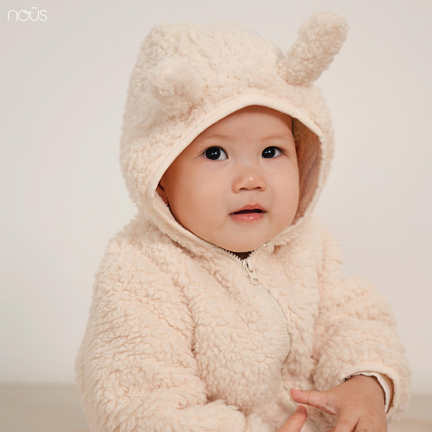NOUS Áo khoác lông mũ tai gấu màu nâu / màu be nhạt thêu hình 6M 9M 12M 18M
