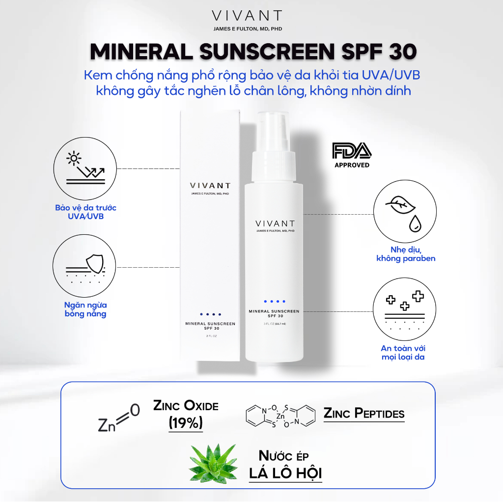 Kem chống nắng Vivant Mineral Sunscreen SPF 30 - Day Treatment Lotion SPF15
