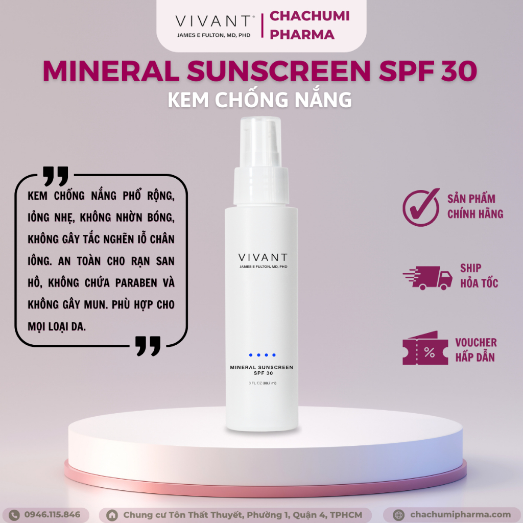 Kem chống nắng Vivant Mineral Sunscreen SPF 30 - Day Treatment Lotion SPF15