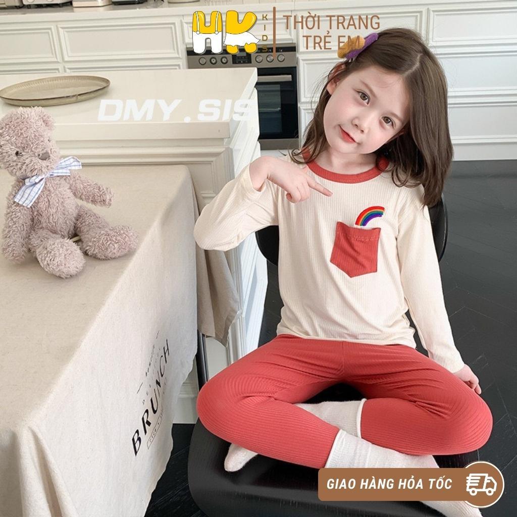 Bộ quần áo dài tay thu đông cho bé HK KIDS, bộ thun mỏng dài tay cho bé mặc mùa thu