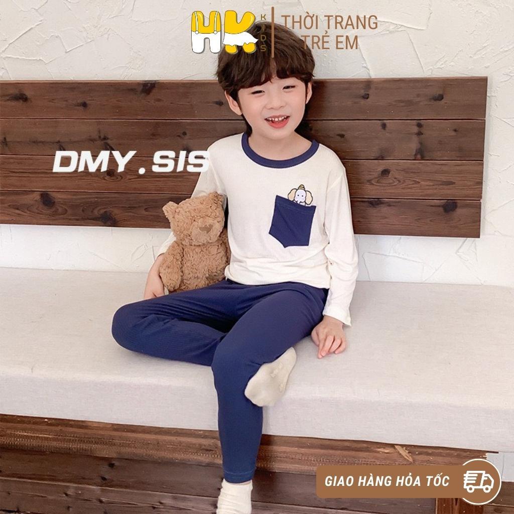 Bộ quần áo dài tay thu đông cho bé HK KIDS, bộ thun mỏng dài tay cho bé mặc mùa thu