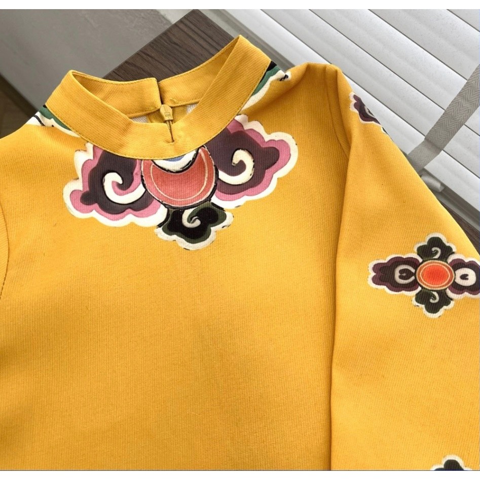 Áo dài cách tân họa tiết Ngũ hổ liệu chất nhung tăm hàn cao cấp cho bé trai từ 9-37 kg, áo dài tết xẻ tà cho bé