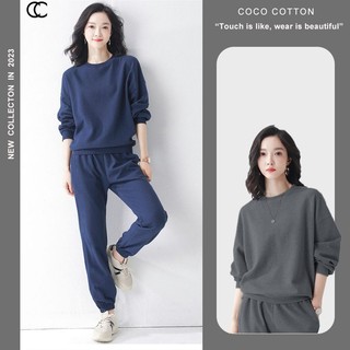 Bộ quần áo nữ thu đông chất len tổ ong COCO COTTON mặc nhà dài tay cao cấp CC16
