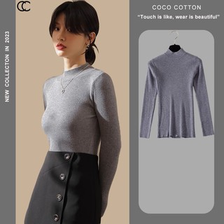 Áo Len Tăm Nữ giữ nhiệt COCOCOTTON Chất Mềm Mịn Cổ 3 Phân Dài Tay Kiểu Dáng Bacis CC99