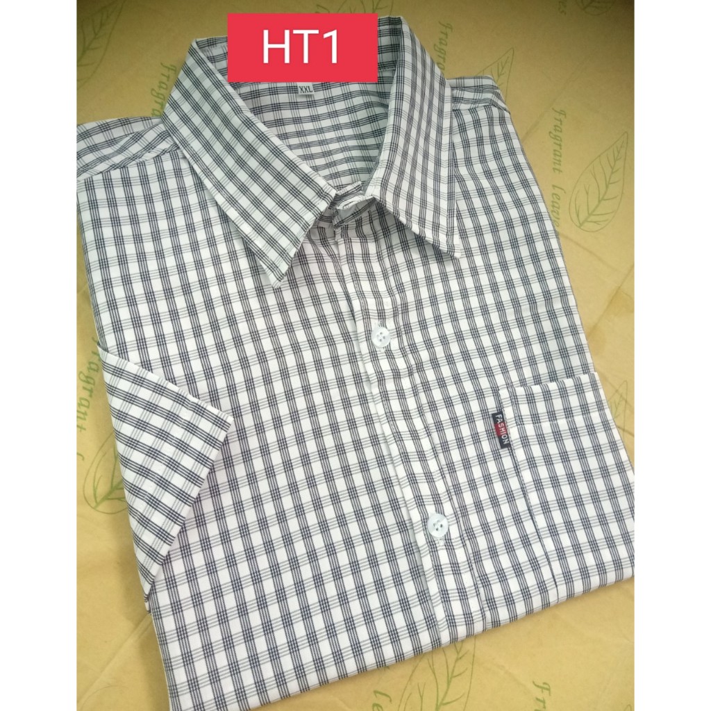 Aó sơ mi nam caro, họa tiết trung niên tay ngắn, phom rộng, vạt ngang, vải dày mặc mắt, có túi
