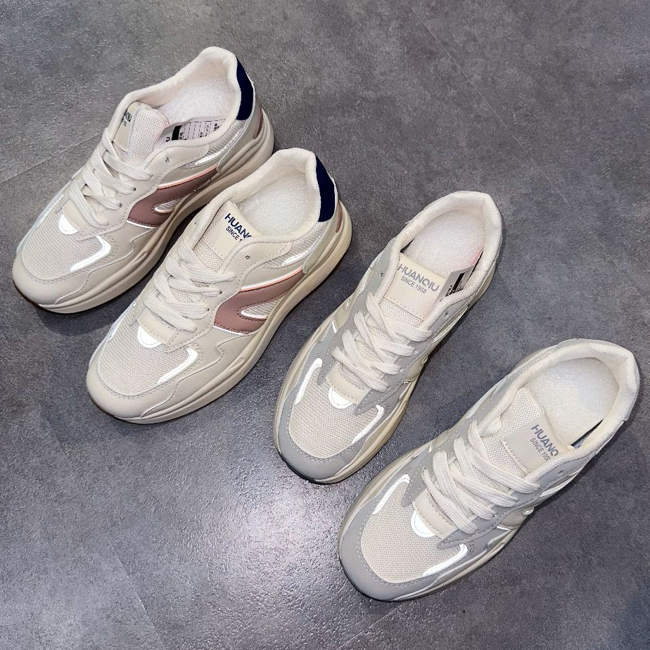 Giày thể thao nữ đơn giản da pu viền dạ quang dễ thương