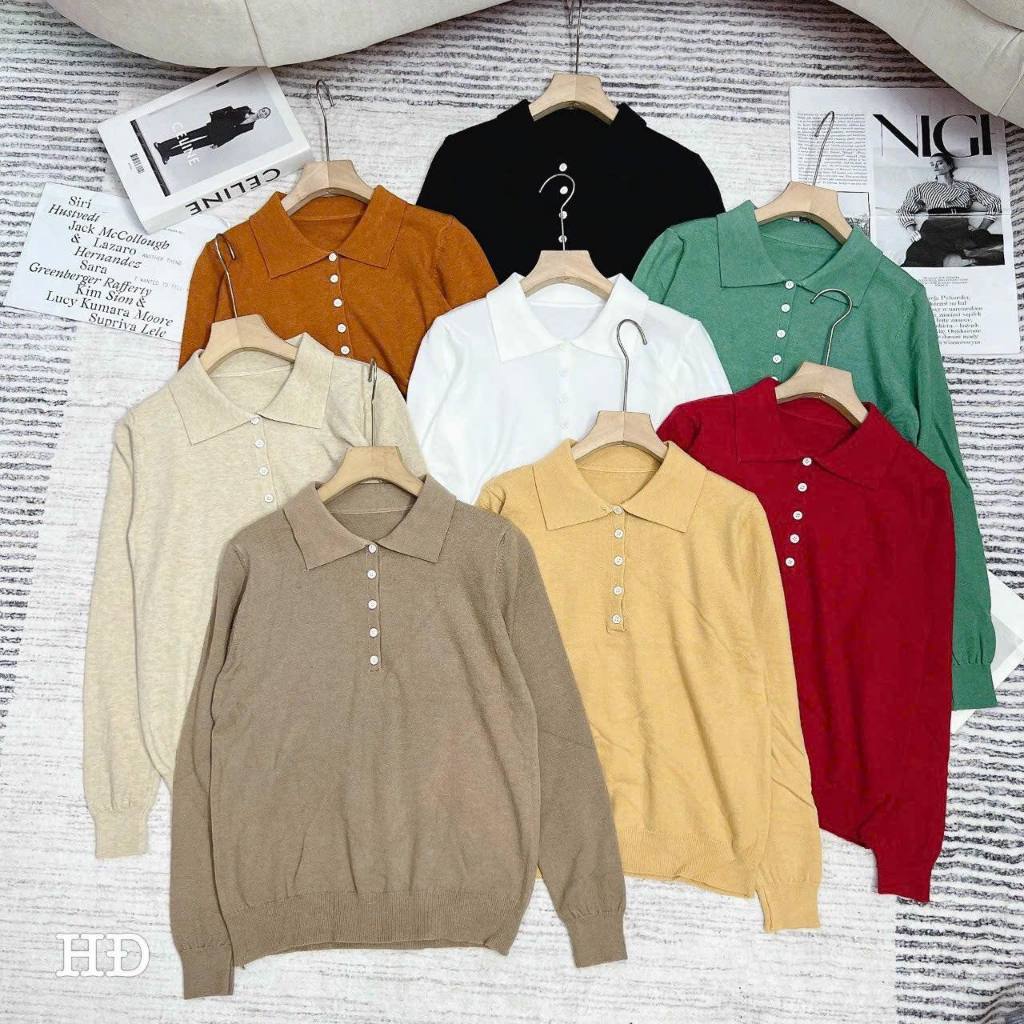 Áo len polo suông phom rộng rãi, chất mềm mịn