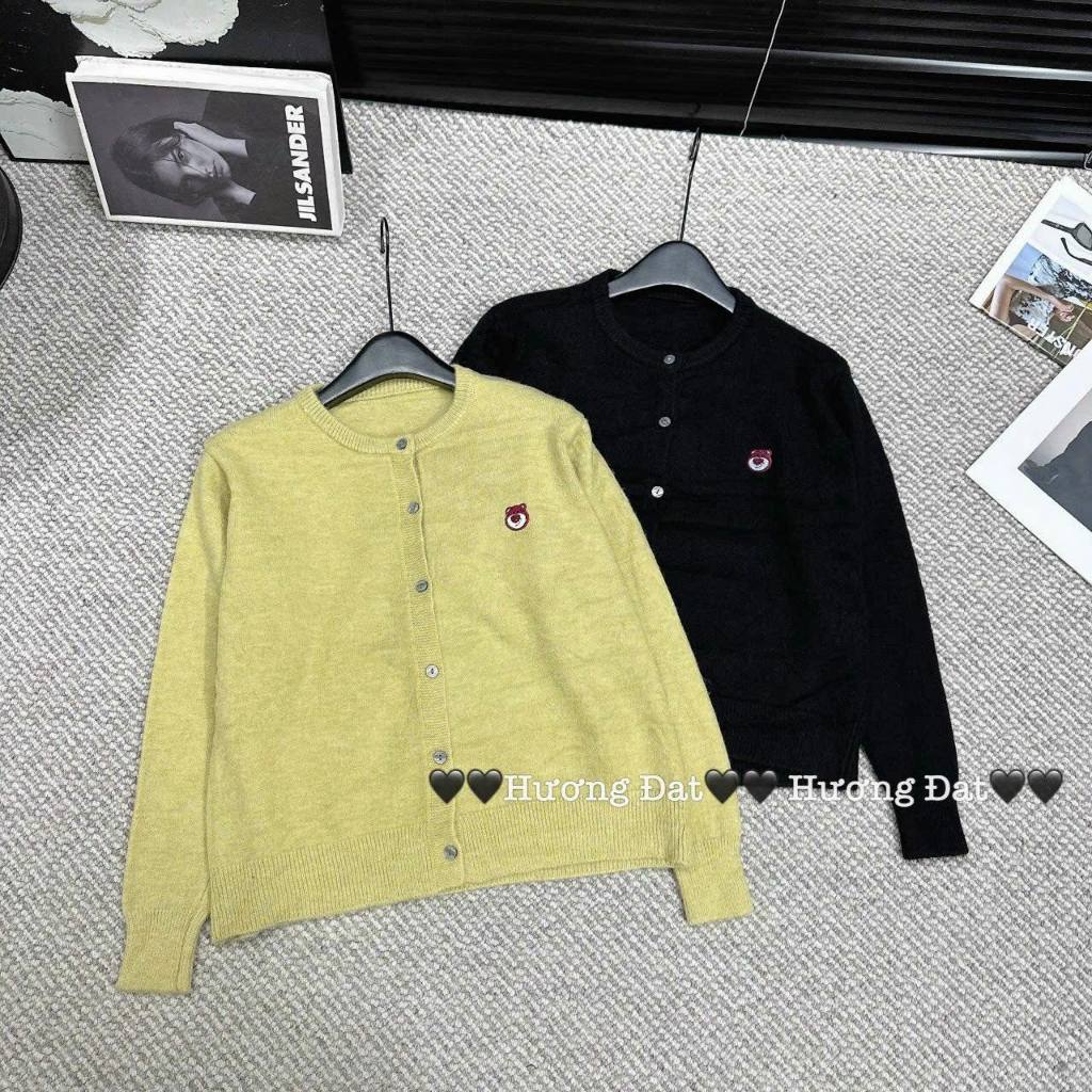 Áo cardigan len thêu gấu dâu kute