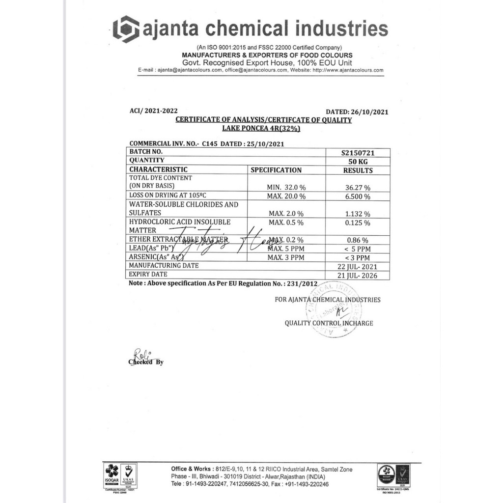 Màu  thực phẩm gốc dầu lake ponceau 4R