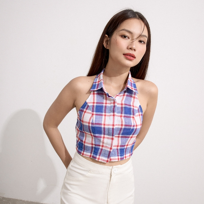 Áo sơ mi Maybi ôm không tay cổ yếm